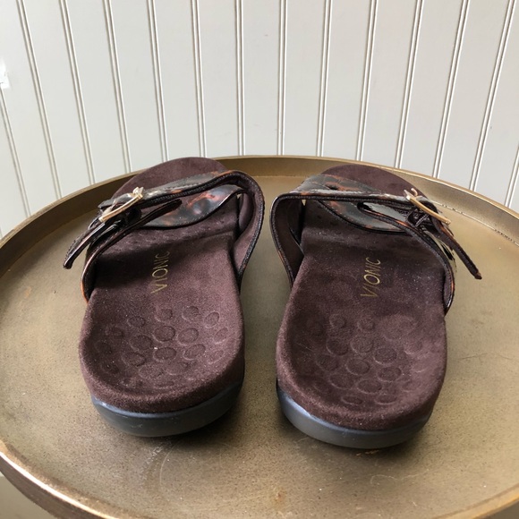 VIONIC | SKYLAR COMFORT SLIDES | TORTOISE BROWN PATENT LEATHER | SIZE: 8 | EUC - Picture 4 of 9